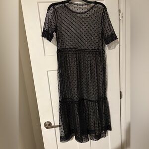 Elegant Black Sheer Polka Dot Dress